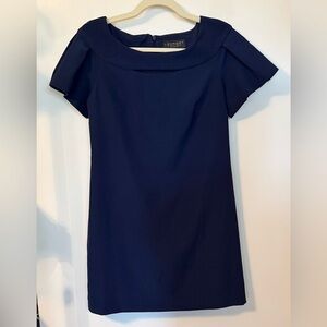Laundry by Shelli Segal Navy Blue Pleated Sleeve Preppy Shift Dress- Size 0